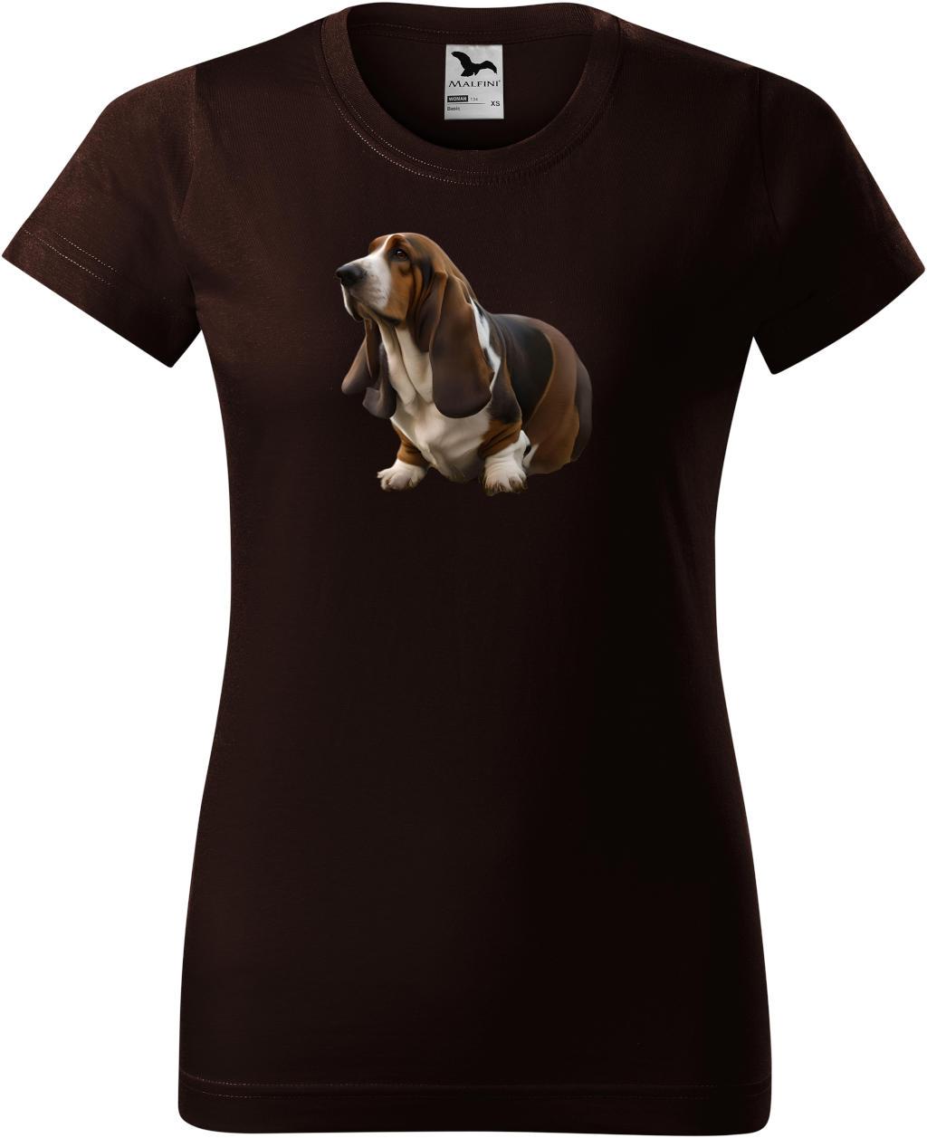Dámské tričko Basset  (2XL) (Tričko Basset  (2XL)  kávová)