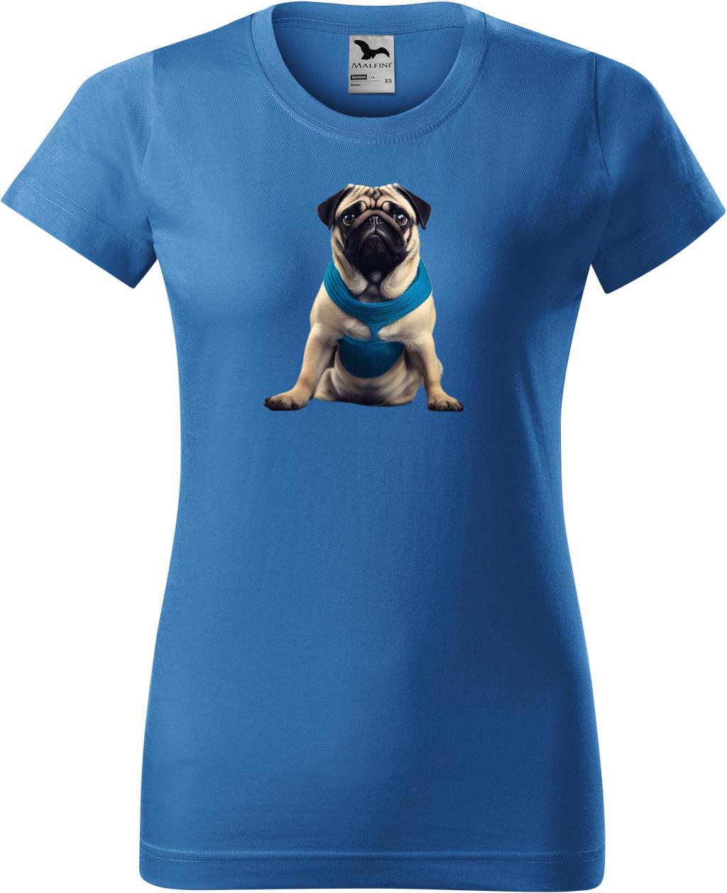 Dámské tričko Mops (2XL) (Tričko Mops (2XL)  azurově modrá)